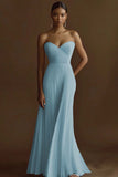Ivory Chiffon Sheath Sweetheart Long Engagement Dress with Pleats