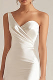 Ivory Sheath One Shoulder Long Engagement Dress with Slit
