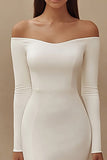 Ivory Sheath Long Satin Engagement Dress with Slit