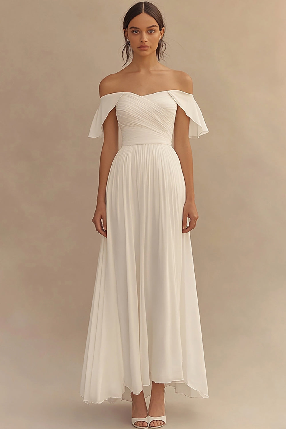 Zapaka Women Long Ivory Engagement Dress Off the Shoulder Chiffon A Line Flutter Sleeves Wedding Reception Dress, Ivory / US16 Zapaka Women Long Ivory Engagement Dress Off the Shoulder Chiffon A Line Flutter Sleeves Wedding Reception Dress, Ivory / US16
