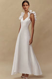 A Line Long Ivory Engagement Dress with Ruffles
