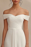 Off The Shoulder A Line Long Chiffon Ivory Engagement Dress with Ruffles