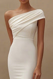 One Shoulder Satin Sheath Ivory Engagement Dress with Ruffles