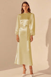 Satin Sheath Bateau Ivory Long Engagement Dress with Sash