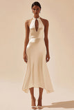 Halter Satin Mermaid Ivory Keyhole Engagement Dress