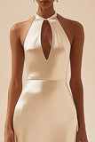 Halter Satin Mermaid Ivory Keyhole Engagement Dress