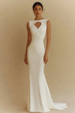 Ivory Sheath Keyhole Bateau Long Engagement Dress
