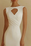 Ivory Sheath Keyhole Bateau Long Engagement Dress