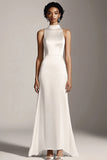Satin Mermaid High Neck Long Ivory Engagement Dress