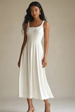 A Line Long Simple Satin Ivory Engagement Dress