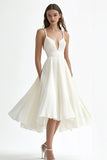 Long Chiffon A Line V-Neck Ivory Engagement Dress