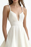 Long Chiffon A Line V-Neck Ivory Engagement Dress