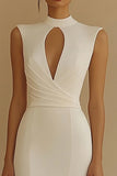 Ivory Sheath High Neck Long Engagement Dress with Slit