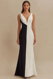 Black and White Sheath Long Satin Formal Dress