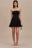A Line Simple Satin Little Black Dress