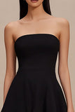 A Line Simple Satin Little Black Dress