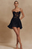 Simple A Line Spaghetti Straps Little Black Dress with Lace