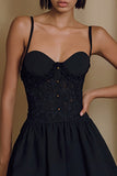 Black Chiffon A Line Spaghetti Straps Little Black Dress with Lace