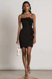 Black Bodycon Floral Satin Little Black Dress