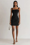 Simple Bodycon Square Little Black Dress with Ruffles