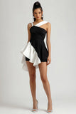 Black and White Bodycon Little Black Dress with Ruffles