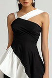 Black and White Bodycon Little Black Dress with Ruffles