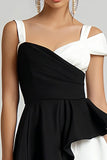 Black and White A Line Little Black Dress with Ruffles