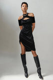 Bodycon Satin Bodycon Little Black Dress with Slit