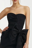 Satin Sweetheart Bodycon Little Black Dress with Bow