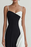 Black and white Chiffon Sheath Spaghetti Straps Long Formal Dress