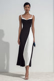 Black and white Simple Sheath Spaghetti Straps Long Formal Dress