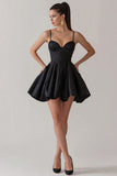 Simple A Line Satin Little Black Dress