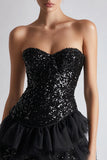 Strapless Sparkly A-Line Corset Sequin Little Black Dress