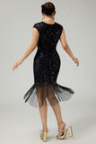 Black Sequined Bodycon Fringed 1920s Dress