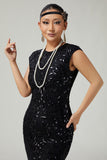 Black Sequined Bodycon Fringed 1920s Dress
