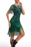 Sparkly Apricot Bodycon Fringed Short 1920s Dress with Rhinestones