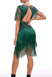 Sparkly Apricot Bodycon Fringed Short 1920s Dress with Rhinestones