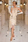 Sparkly Apricot Fringed Bodycon Short 1920s Dress with Sequins