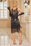 Sparkly Apricot Fringed Bodycon Short 1920s Dress with Sequins