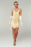 Sparkly Apricot Bodycon Scoop Neck Short 1920s Dress with Fringes