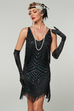 Sparkly Apricot Bodycon Scoop Neck Short 1920s Dress with Fringes