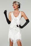 Sparkly Apricot Bodycon Scoop Neck Short 1920s Dress with Fringes