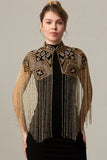 Sparkly Black Golden Beaded 1920s Cape with Fringes