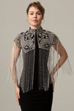 Sparkly Black Golden Beaded 1920s Cape with Fringes