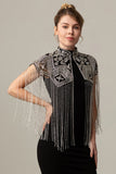 Sparkly Black Golden Beaded 1920s Cape with Fringes