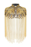 Sparkly Black Golden Beaded Fringed 1920s Cape