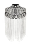 Sparkly Black Golden Beaded Fringed 1920s Cape