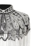 Sparkly Black Golden Beaded Fringed 1920s Cape