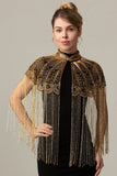 Sparkly Beaded Black Golden 1920s Cape with Fringes