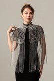 Sparkly Beaded Black Golden 1920s Cape with Fringes